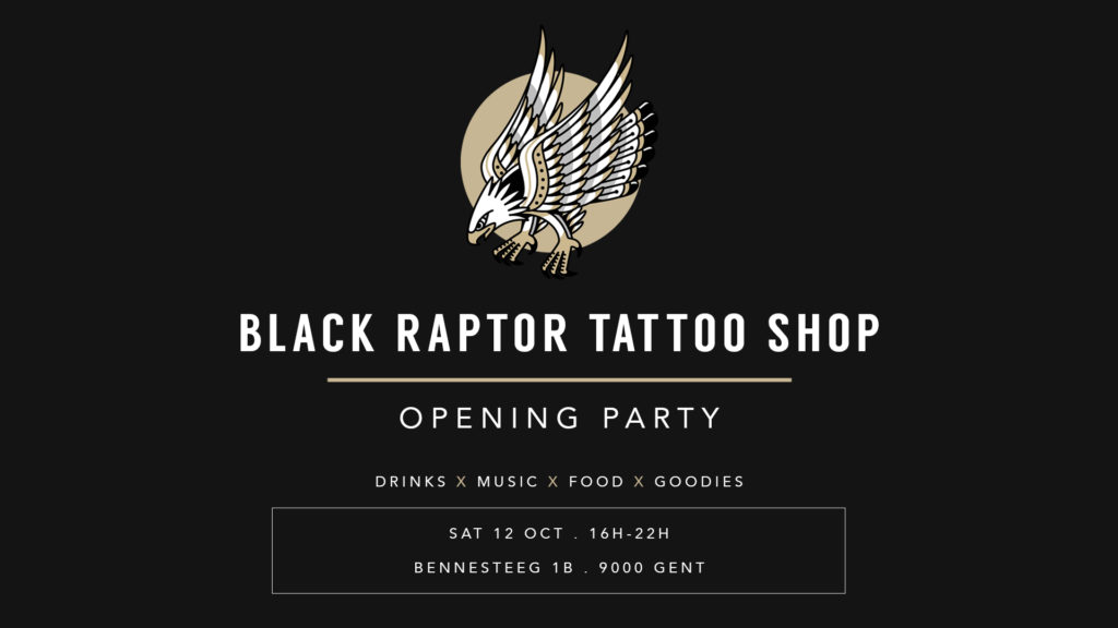 Black Raptor Tattoo opening party banner